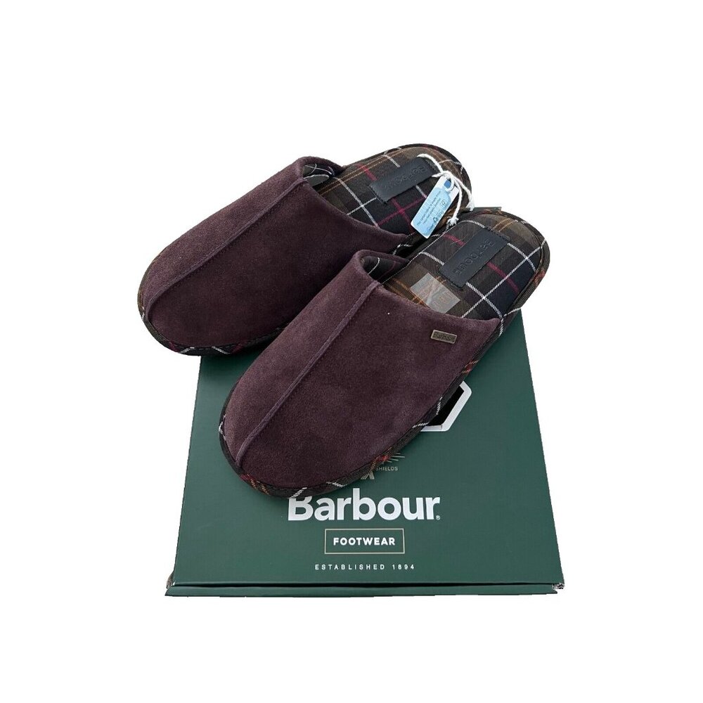 Barbour Luxury Brown Tartan Foley Suede Indoor Slippers ( 9 )